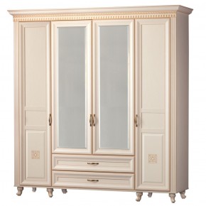 Шкаф для одежды 4-дверный с зеркалом №493 Марлен кремовый белый в Магнитогорске - magnitogorsk.ok-mebel.com | фото